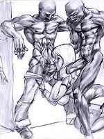 Cuckold comics. Sole white call girl and a couple of muscle black dudes in sexy interracial play