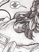 Pretty cartoon woman in glasses nailed on hard rock phallus with great pleasure