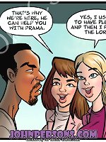 Mad John Persons cartoons presenting hardcore interracial threesome fuck with two charming beauties